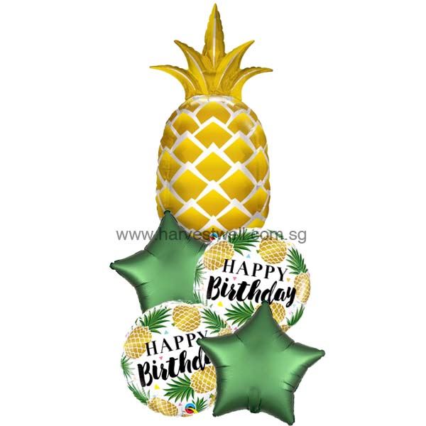 Golden Pineapple Birthday Balloon Bouquet