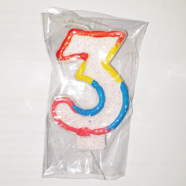 Number 3 Primary Colour Numeral Candle